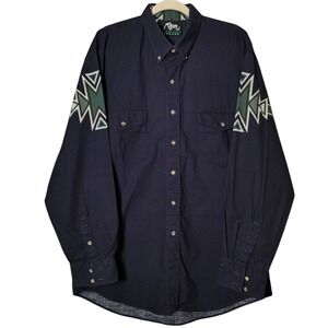 VTG Roper Border Mens Blue Southwestern Rodeo Long Sleeve Button Down Shirt XL